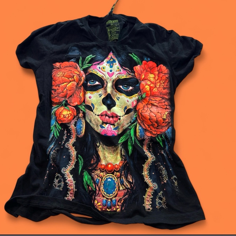 Women's Black Graphic Tee with Colorful Design
